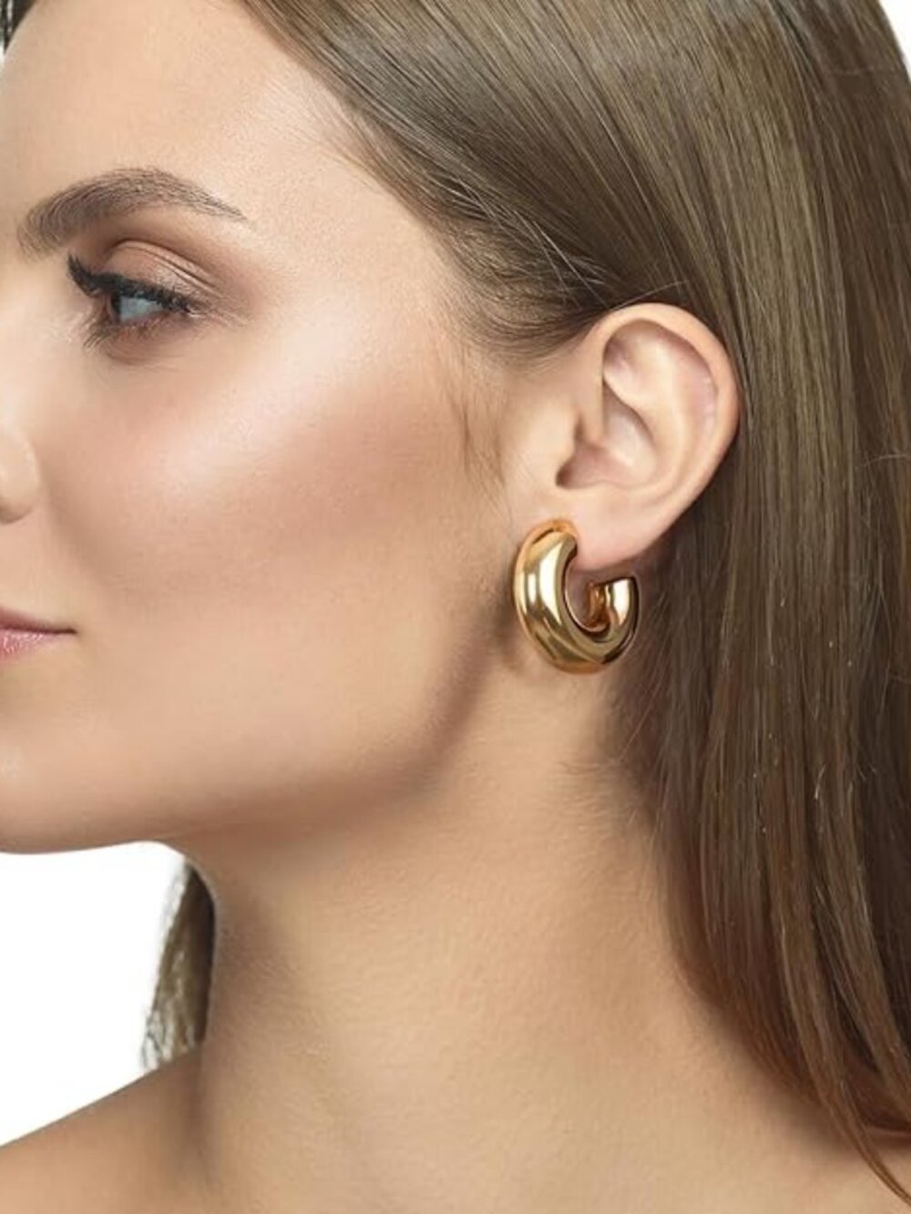 14K Gold Plated Chain Link Drop Dangle Hoops with Cubic Zirconia Two-Toned State